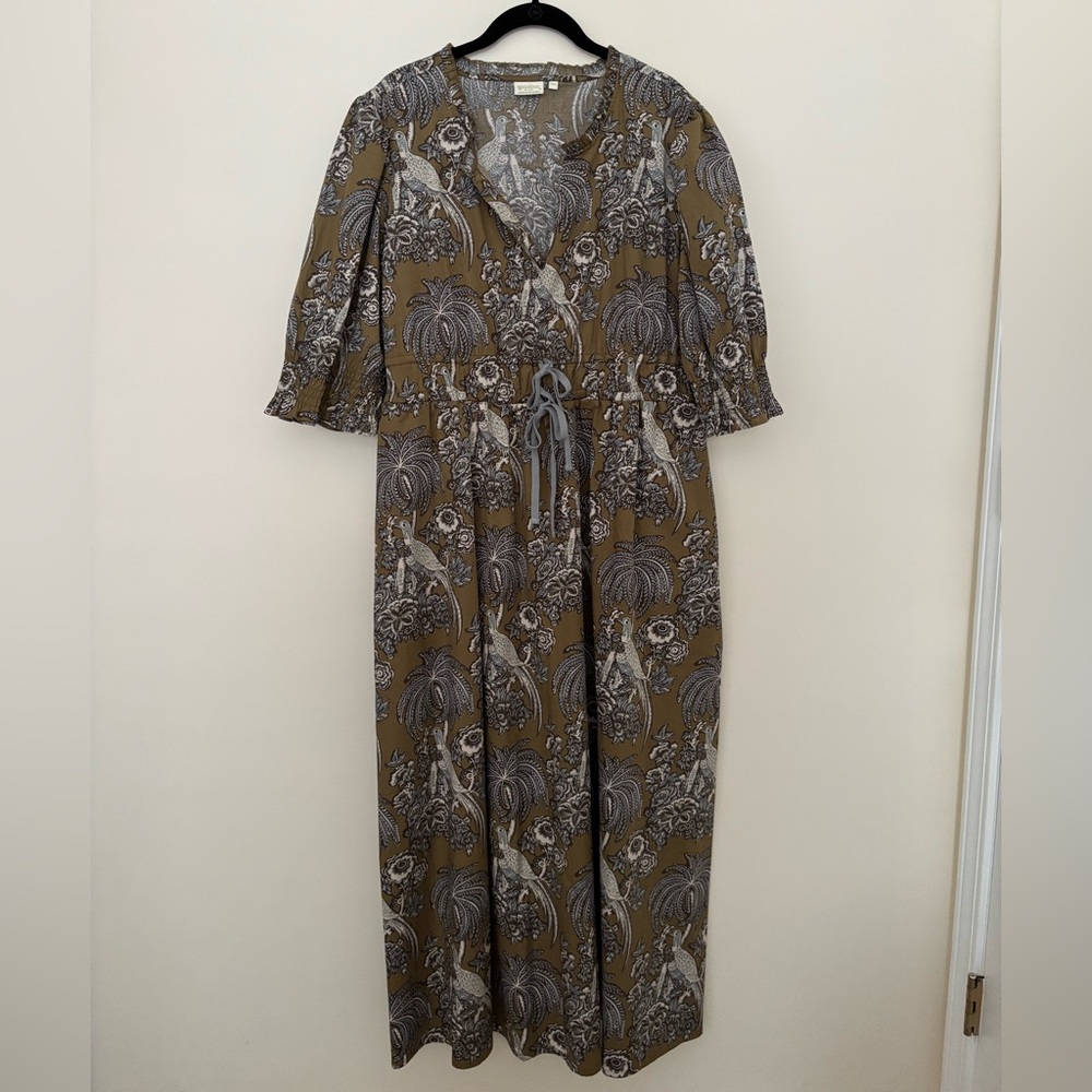 NWOT Spartina 449 Olive and White Botanical Wrap-Style Midi Dress